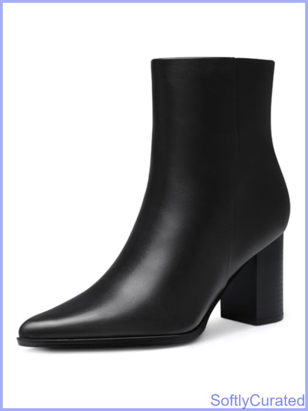 Women's Pointed Toe Chunky Block Heel Ankle Booties Side Zip